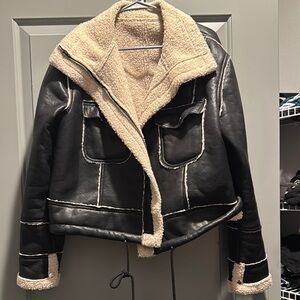 Black Shearling Lined Leather Jacket